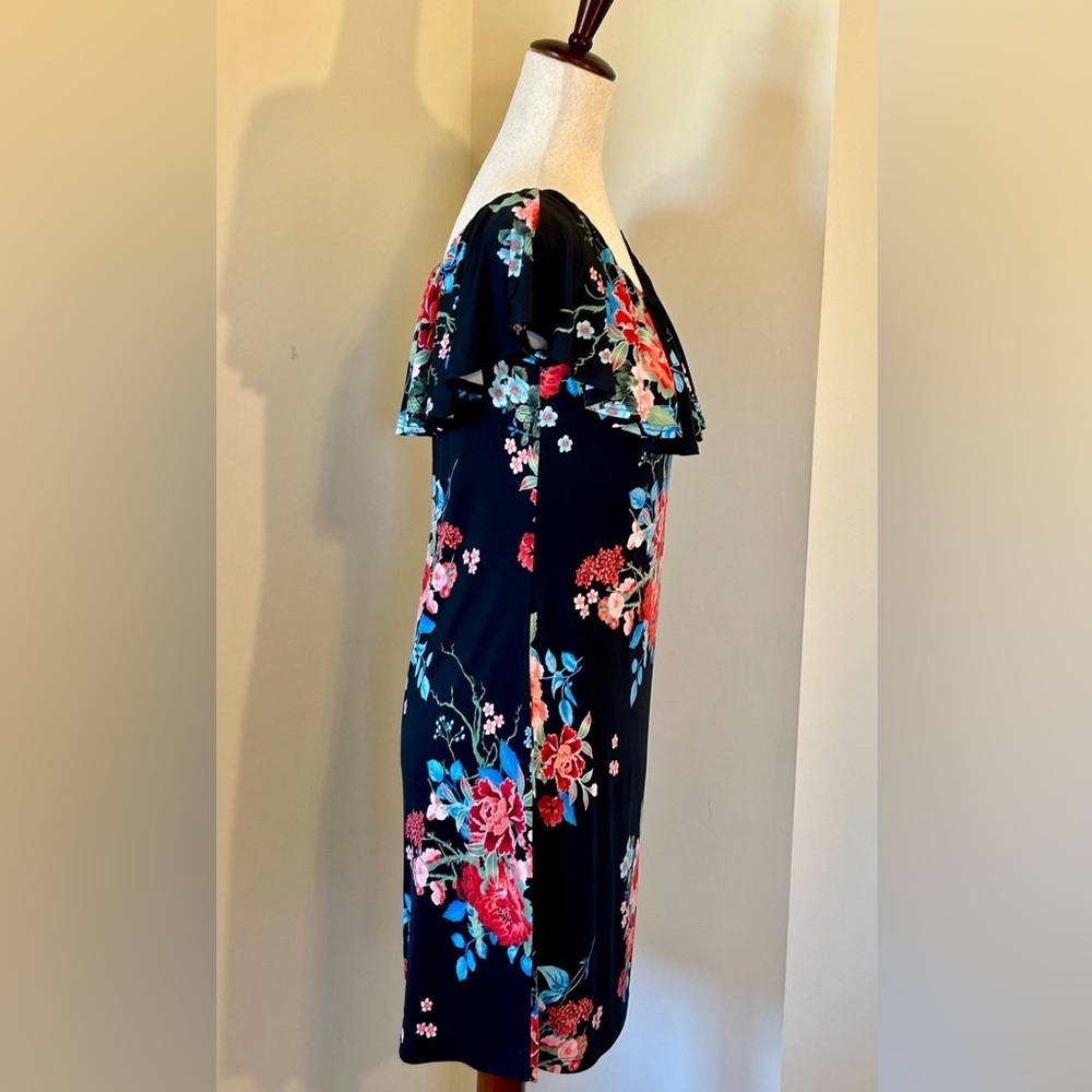 Renee C Black Floral Off-Shoulder Dress | Romantic Ruffle Neckline | Size M - Picture 5 of 7